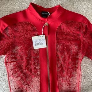 NEW LA PERLA NEOPRENE RED ZIP BODYSUIT WITH GARTERS SIZE US 6